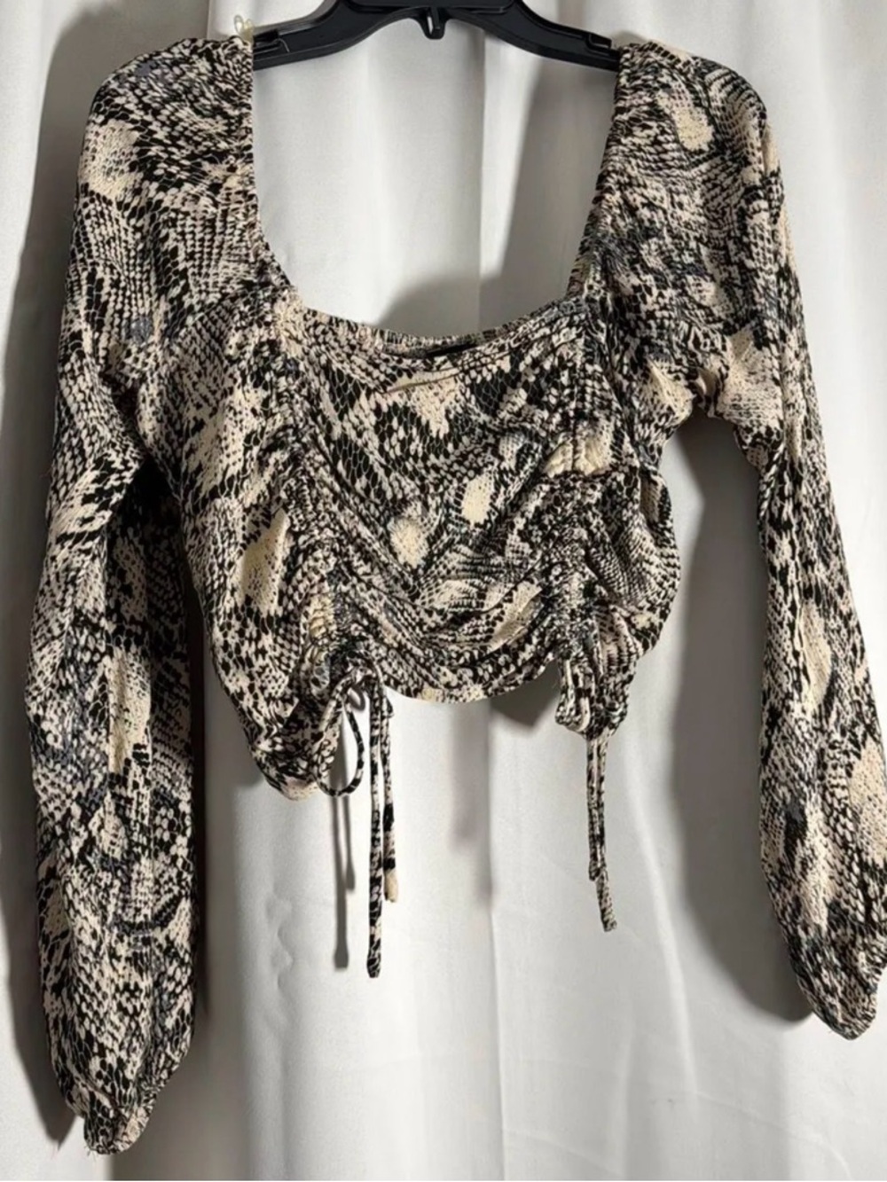 PacSun Neutral Snake-Print Drawstring Crop Top